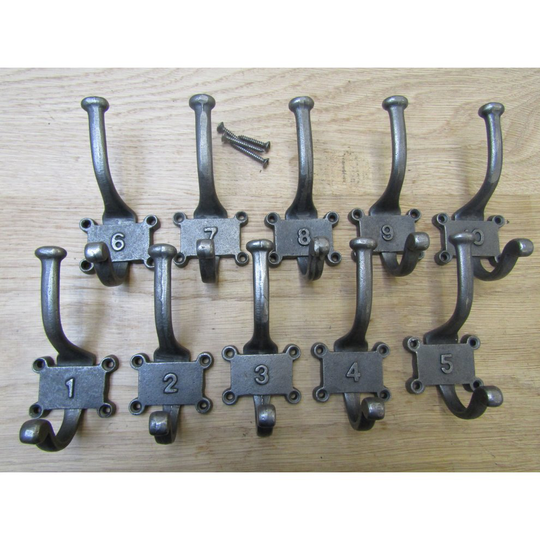 Pack Of 10 Retro 1 to 10 Numbered Coat Hooks