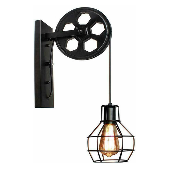(Black Wall Lamp Retro Wheel Light Rustic.(Bulb is included.)) Vintage Pipe Industrial Steampunk Lighting Pulley