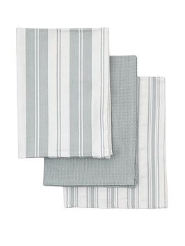 Gallery Set Of 3 Organic Cotton Striped Tea Towels - Grey