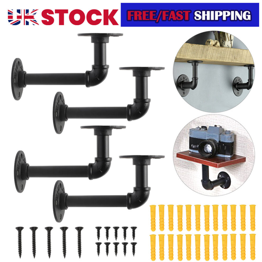 6Pcs Pipe Shelf Brackets Industrial Iron Wall Floating Shelves Support