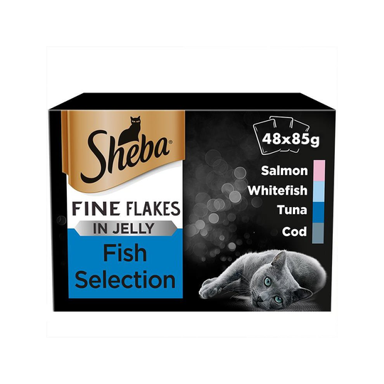 SHEBA Fine Flakes Cat Pouches Fish Collection in Jelly 12x85g (Pack of 4)