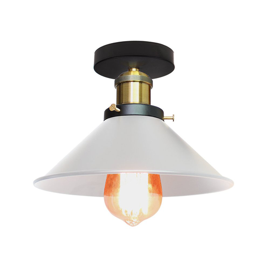 (White, Dia 22cm) Semi-Flush Mount Metal Ceiling Light Plafonnier Lamp