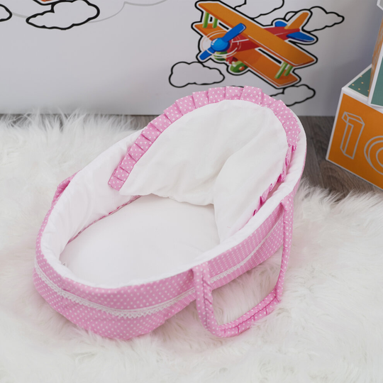 The Magic Toy Shop Carry Cot for Dolls Pink Baby Doll Bed Pillow Carry Handles Sleeping Bag Carrier