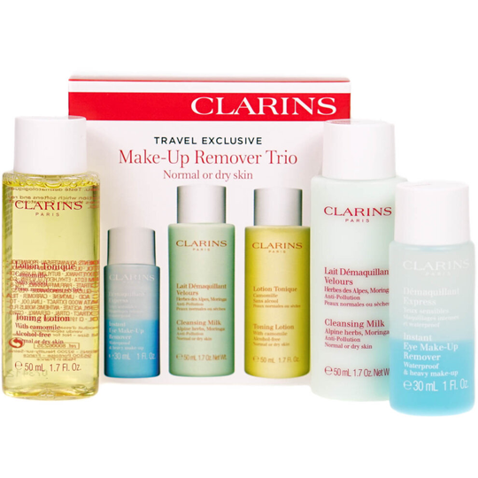 Clarins Make Up Remover Cleanser Milk Toner Travel Set Normal Dry Skin
