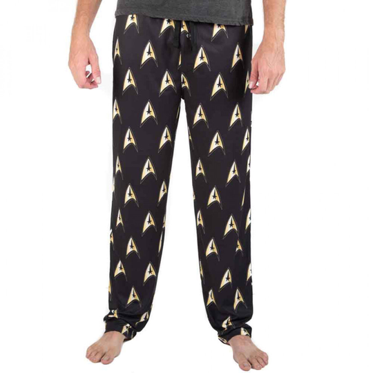 (Medium (32-34), Black) Star Trek Starship Enterprise Logo AOP Sleep Pants