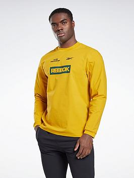 Reebok THERMOWARM+GRAPHENE Long-Sleeve Top Midlayer T-Long-Sleeve Top, Brown, Size L, Men