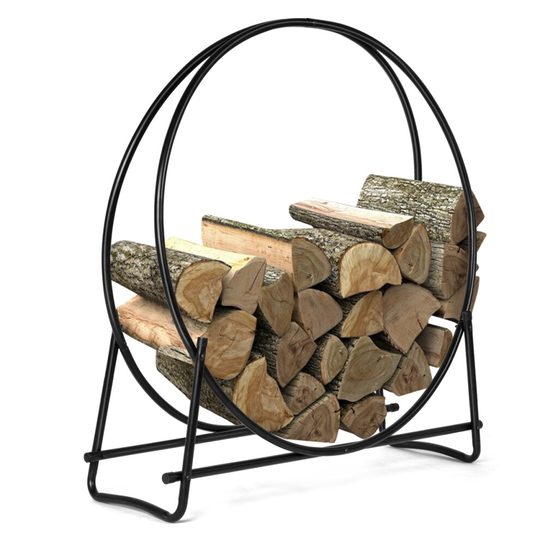 40-Inch Firewood Log Rack Hoop Tubular Steel Wood Storage Holder