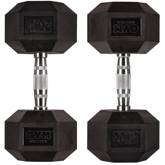 (Pair of 20KG (40KG Total)) Gym Master Hex Dumbbells Rubber Encased 1-40kg Cast Iron Weight Lift Set Pair