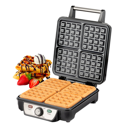 Geepas 1100W Waffle Maker 4 Slice Non-Stick Electric Belgian Waffle iron Machine Deep Cooking Plates Square Belgian American Sweet Savoury Waffle