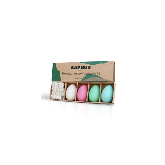 Sulphate Free Hair Shampoo and Conditioner Bar Gift Set 128g, Travel Shampoo and Conditioner with Save Soap Bag for Men, Women, Kids, pH Balancing,