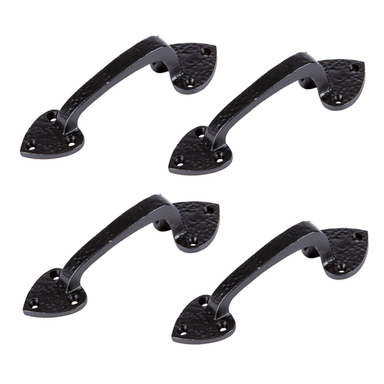 4x Black 155mm Rustic Arrowhead Door Handle - Cast Iron Antique Cupboard Cabinet Pull Lever - by Hammer & Tongs