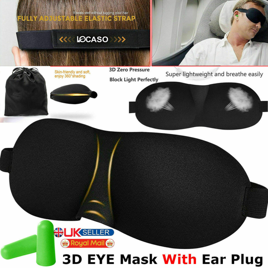 Sleep 3D Eye Mask + Free Ear Plugs Travel Sleeping Rest Aid Shade Cover Relax UK