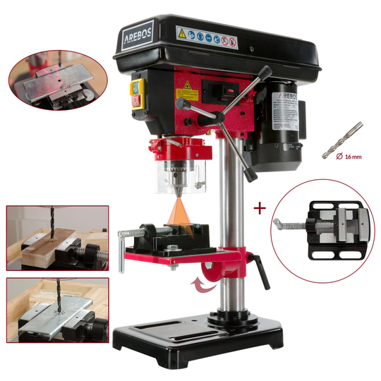 Bench Drill | positioning laser |16 mm gear rim drill chuck &vise | Powerful 500 Watt Motor | Strong cast iron construction | 5speeds for Wood & Metal