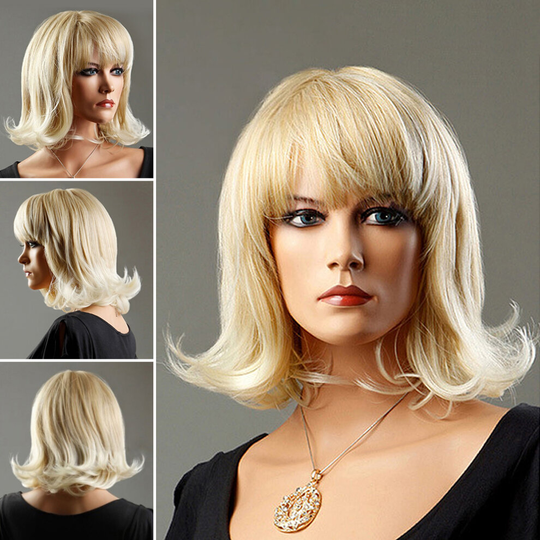 (Light gold) Fashion lady wig curly hair natural synthetic cosplay party
