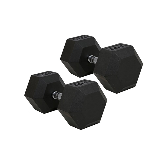 (30kg Pair) FunctionalFitness Rubber Hex Dumbbells | Rubber Coated Hexagonal Cast Iron Dumbbells | 2.5kg to 30kg Available