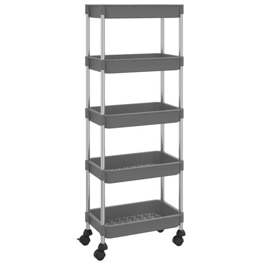 vidaXL 5-Tier Kitchen Trolley Grey Iron and ABS Home Bathroom Serving Kart