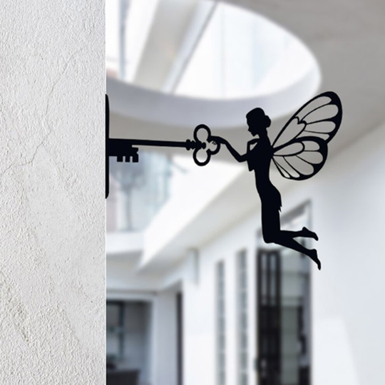 Metal Iron Rustic Sitting Fairy Silhouette Garden Home Wall Art Sculpture Home Backyard