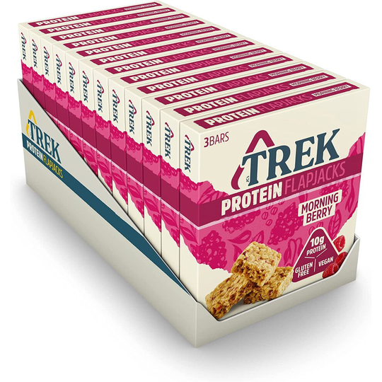TREK High Protein Flapjack Morning Berry - Gluten Free - Plant Based - Vegan Snack - 50g x 36 bars
