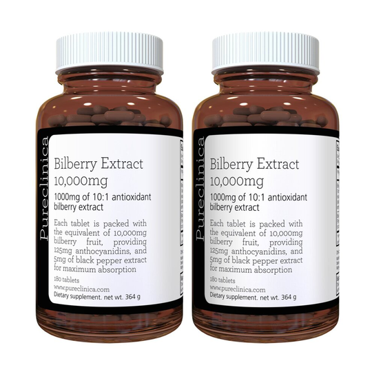Bilberry Extract 10,000mg x 360 Tablets(2 bottles of 180 tablets)- 10 X More anthocyanidins and 5mg Black Pepper Extract for 300% Increased Absorption