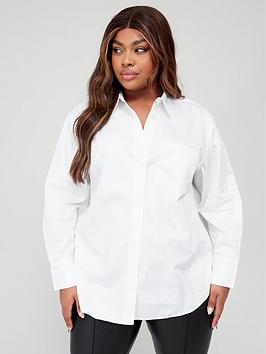 Calvin Klein Curve Cotton Relaxed Shirt - White, White, Size 46, Women