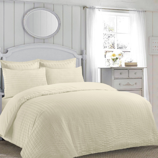 (Cream, King) Nimsay Home Non-Iron Seersucker Duvet Cover and Pillowcase Set