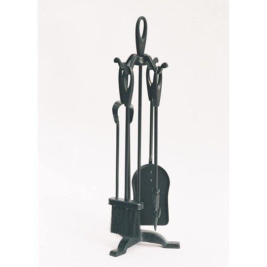 (5 Pieces Companion Indoor Fireplace Accessories Tools Set with Oval Looped Handles Tong, Brush, Poker & Shovel Cast Iron) Vintage Contemporary Tradit
