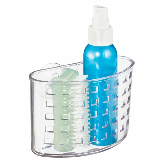 InterDesign Basic Suction Shower Shelf, Shower Organiser without Drilling, Made of Plastic, Clear