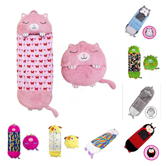 (Pink, 135*52) Happy Nappers Kids Cartoon Sleepsacks Plush Doll Pillow Animal Sleep Sack