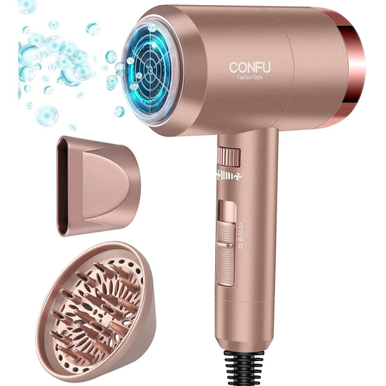 Hair Dryer, CONFU Lightweight 1800W Ionic Hairdryer with Adjustable Speed, 3 Heat Settings, Warm & Cool Wind, Fast Drying Blow Dryer with Diffuser &