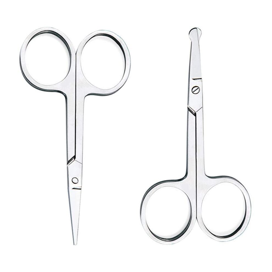 nuosen 2 pcs Facial Hair Scissors Set, Stainless Steel Nose Scissors Beard Moustache Eyelash Eyebrow Trimmer for Men Women