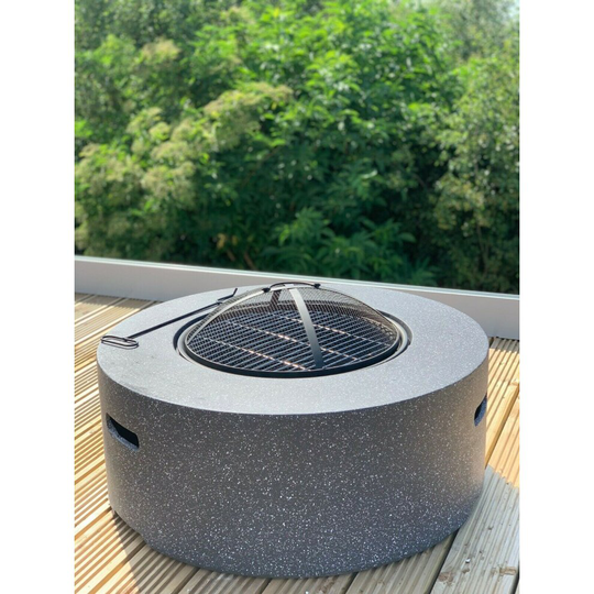 (75cm Round , Black) GSD Fire Pit Large Faux Concrete -MgO BBQ Grill Bowl for Garden-Patio 3 Styles