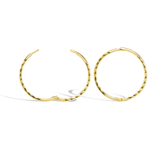 Jewelco London Solid 9ct Yellow Gold Diamond Cut Hinged Sleeper 1mm Hoop Earrings 15mm - JER650B
