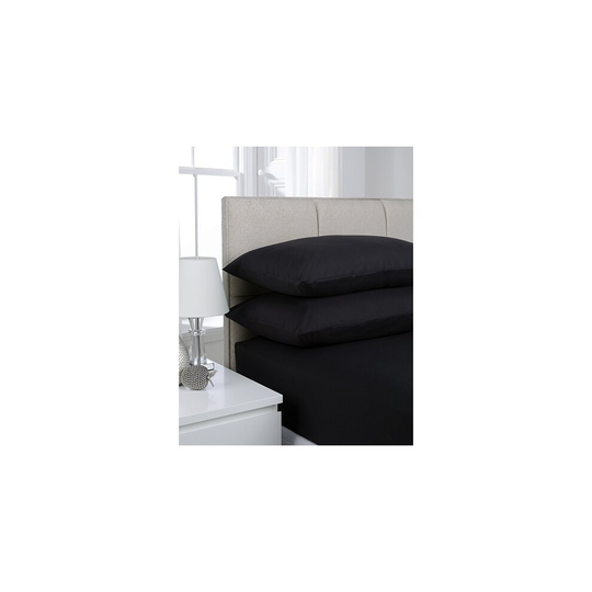 (Pair of Pillow Cases , Black) Extra Deep Non-Iron Percale Pollycotton Fitted Sheets