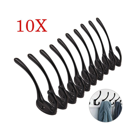10pcs BLACK CAST IRON DOUBLE COAT HOOK HANGER Coat DIY Bathroom Hook