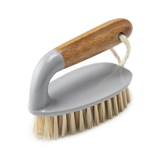 Addis Floor and Tile Scrub Brush Iron Style Bamboo Handle, Grey & Natural, Wood, 13 x 5 x 6.5 cm