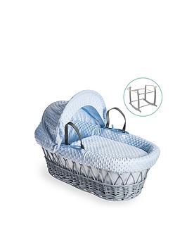 Clair De Lune Dimple Grey Wicker Basket With Grey Deluxe Stand - Blue