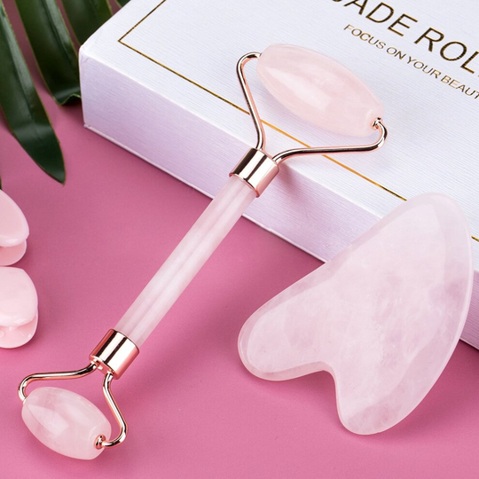 Face Massager Jade Roller Rose Quartz Natural Stone Crystal Slimmer Pink