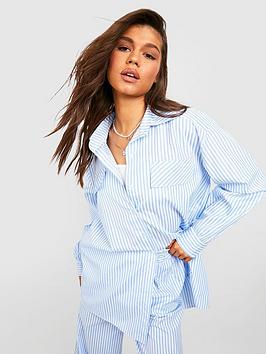 Boohoo Poplin Contrast Stripe Relaxed Fit Shirt - Light Blue, Blue, Size 8, Women