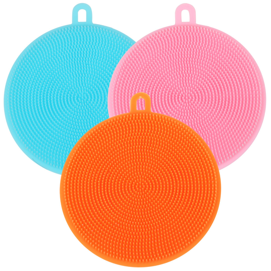 TRIXES Pack of 3 Multipurpose Silicone Scrubbing Pads Bathroom Skin Care Kitchen Cleaning