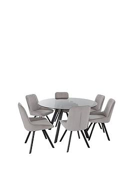 Very Home Triplo 130 Cm Round Glass Top Dining Table + 6 Chairs - Black/Grey