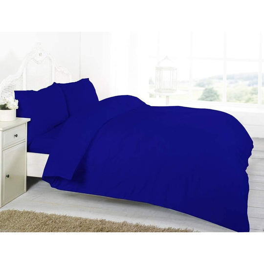 (Single, Royal Blue) Duvet Cover Set Percal Quilt Cover & Pillow Cases