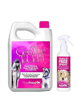 Pretty Pooch Baby Powder Fragrance Dog Shampoo 2 Litres &Amp; Tangle Free Detangling Spray 250Ml - Suitable For Sensitive Skin &Amp; All Dog Breeds