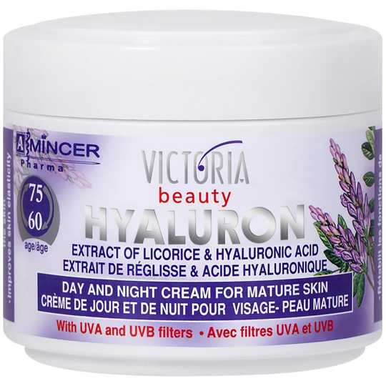 Hyaluron Anti-Wrinkle Cream with Licorice Extract - for Mature Skin (Age 60+) - Intensive Natural Cream for Day & Night With UV Filters