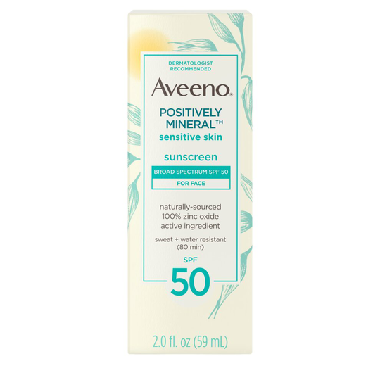 Aveeno Positively Mineral Sensitive Skin Sunscreen For Face, SPF 50, 59 ml (2 fl oz)