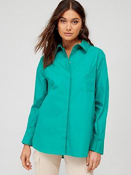 V by Very Cotton Relaxed Shirt - Green, Green, Size 8, Women