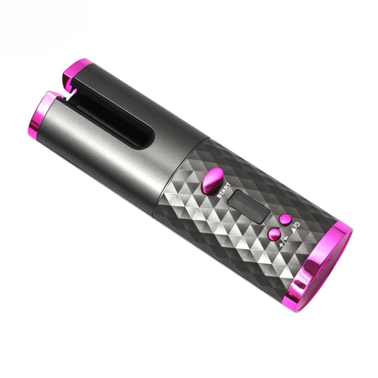 (Grey) Wireless Automatic Curling Iron Hair Curler USB Rechargeable For LCD Display Curly Machine