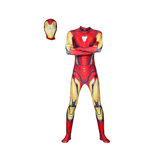 (Jumpsuit+Headcover, Adult S) Avengers Endgame Iron Man Mark 85 Cosplay Costume Zentai Suit For Adult & Kids