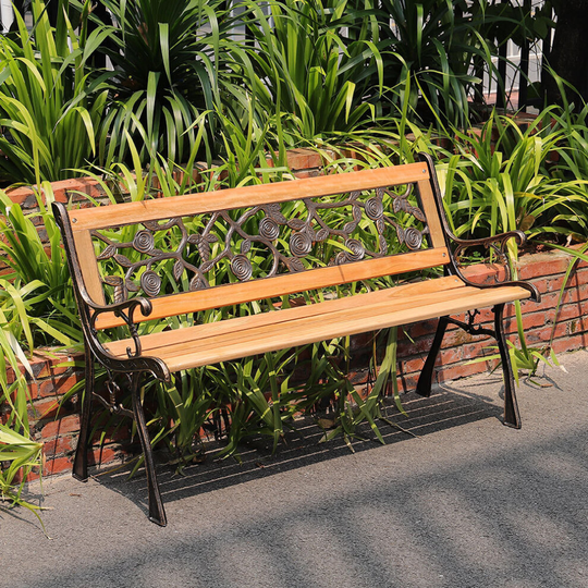 (#2 Rose: L125 x W48 x H72cm) Vintage Garden Bench Outdoor Seating Cast Iron Leg Patio 3 Seater Armrest Chair