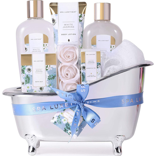 Gifts for Women - Spa Luxetique Spa Gift Set, 8pcs Jasmine Bath Set with Essential Oil, Body Lotion, Bath Bombs, Pamper Women Gift Set, Beauty Gifts