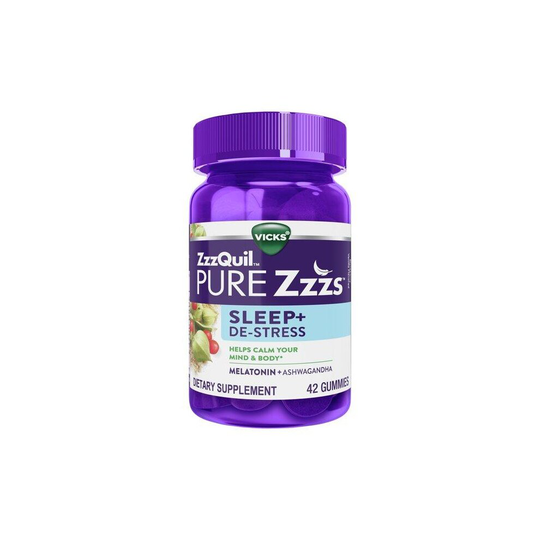 Vicks ZzzQuil Pure Zzzs De-Stress Melatonin Sleep Gummies, 1mg, 42 Ct
